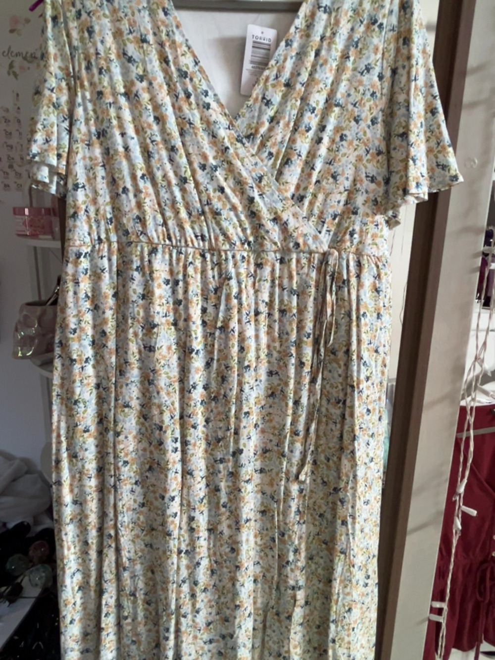 torrid Cream Floral Wrap Maxi Dress with Yellow & Blue Accents
